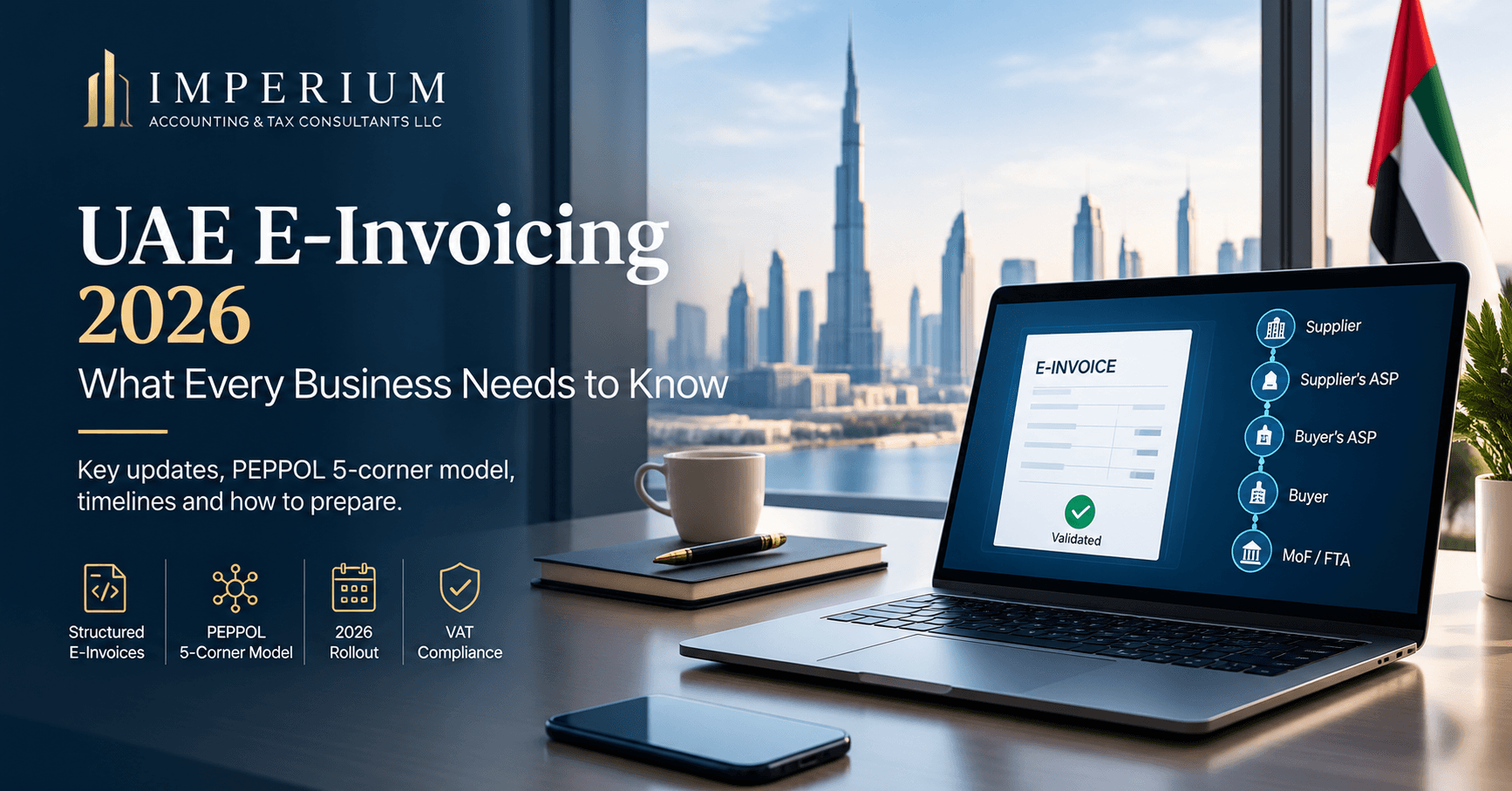 UAE e-invoicing 2026 guide showing PEPPOL 5-corner model and VAT compliance for businesses